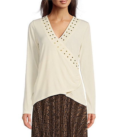 MICHAEL Michael Kors Astor Stud Faux Wrap Top