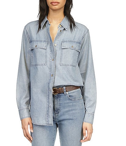 MICHAEL Michael Kors Chambray Point Collar Long Sleeve Button-Front Shirt