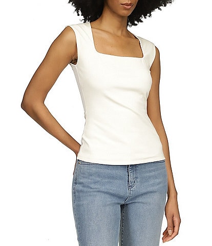 MICHAEL Michael Kors Double Knit Ribbed Square Neck Sleeveless Top