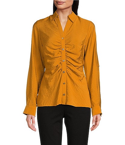 MICHAEL Michael Kors Drapey Poplin Ruched Button Front Top