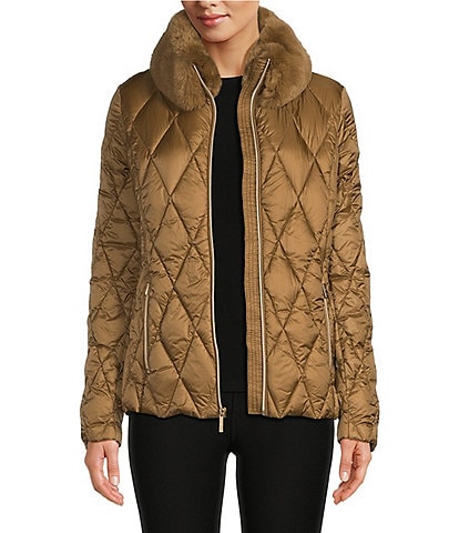 MICHAEL Michael Kors Faux Fur Collared Diamond Quilted Down Coat