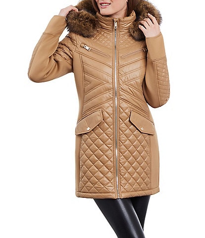 MICHAEL Michael Kors Faux Fur Quilted Stand Collar Front Zip Jacket