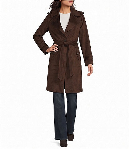 MICHAEL Michael Kors Faux Suede Oversize Notch Collar Belted Trench Coat
