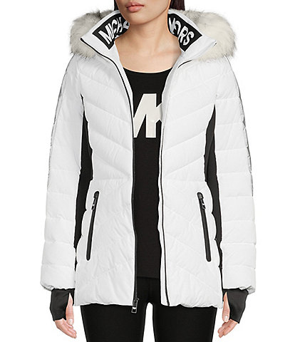 MICHAEL Michael Kors Fitted Detachable Faux Fur Long Sleeve Hooded Puffer Coat