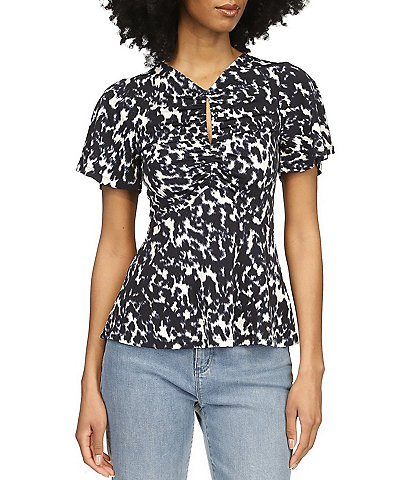 MICHAEL Michael Kors Keyhole Neck Flutter Sleeve Flounce Hem Top