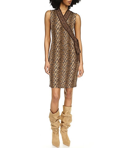 MICHAEL Michael Kors Matte Jersey Snake Print Sleeveless Side Tie Faux Wrap Dress