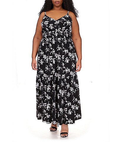 MICHAEL Michael Kors Plus Size Botanical Print V-Neck Sleeveless Maxi Dress