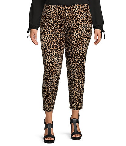 MICHAEL Michael Kors Plus Size Cheetah Print Ponte Knit Pull-On Slim Leg Ankle Pants