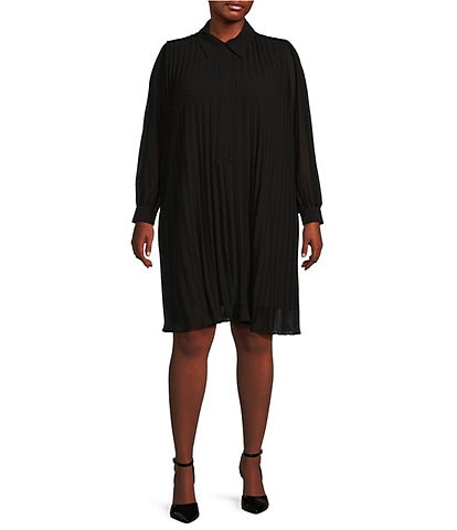 MICHAEL Michael Kors Plus Size Pleated Framed Collar Mini Shirt Dress