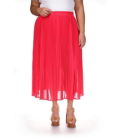 MICHAEL Michael Kors Plus Size Recycled Polyester Midi Pleated Elastic Waist Skirt