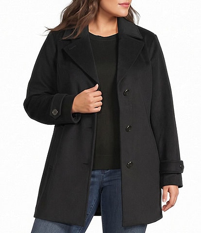 MICHAEL Michael Kors Plus Size Wool Blend Notch Collar Button Front Car Coat