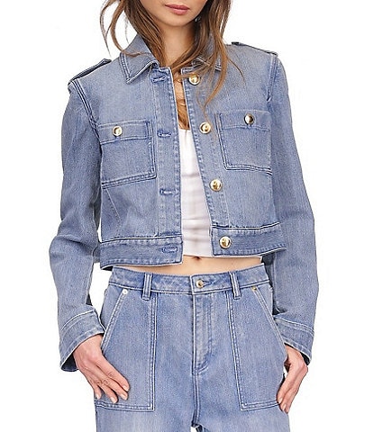 MICHAEL Michael Kors Point Collar Long Sleeve Cropped Denim Jacket