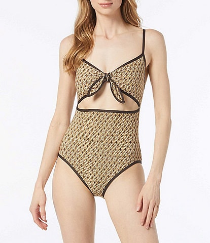 MICHAEL Michael Kors Printed Sweetheart Neck Cut-Out One Piece Swimsuit