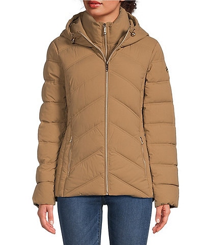 MICHAEL Michael Kors Quilted Stand Collar Hooded Packable Zip Front Puffer