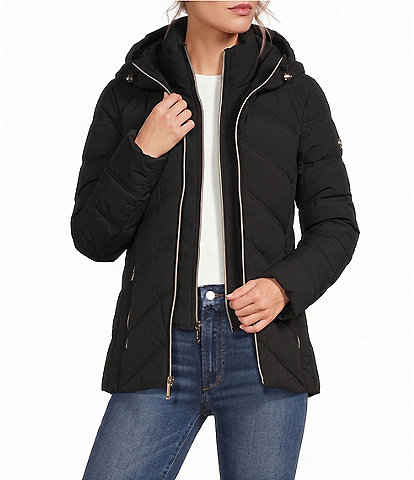 MICHAEL Michael Kors Quilted Stand Collar Hooded Packable Zip Front Puffer