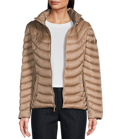 MICHAEL Michael Kors Stand Collar Removable Hood Zip Front Puffer Jacket