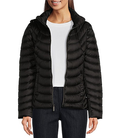 MICHAEL Michael Kors Stand Collar Removable Hood Zip Front Puffer Jacket