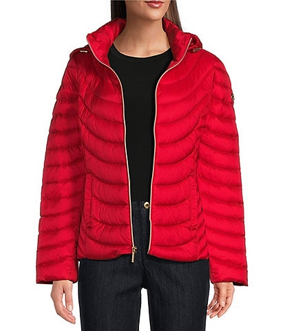 MICHAEL Michael Kors Stand Collar Removable Hood Zip Front Puffer Jacket