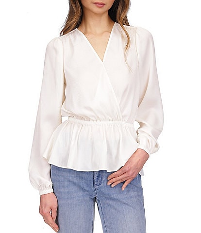 MICHAEL Michael Kors Surplice Neck Long Sleeve Peplum Top