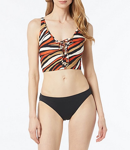 Coco Contours Radiant Tropical Print Scoop Neck Bra Size Underwire Bikini  Swim Top & Halo High Waist Sarong Skirt