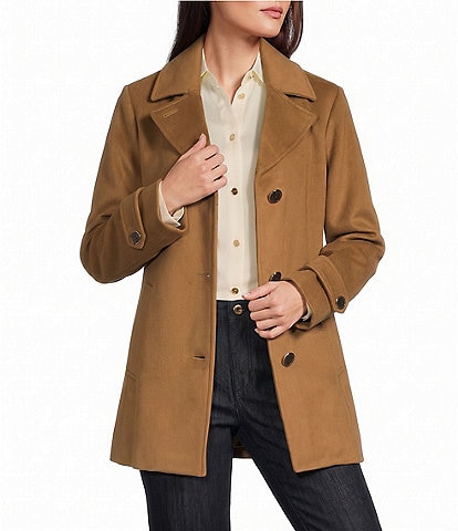 MICHAEL Michael Kors Wool Blend Notch Collar Button Front Car Coat