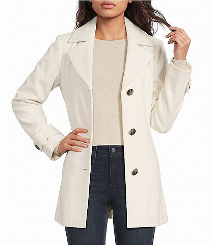 MICHAEL Michael Kors Wool Blend Notch Collar Button Front Car Coat