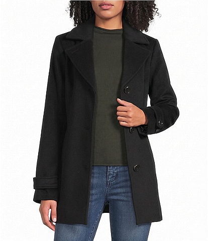 MICHAEL Michael Kors Wool Blend Notch Collar Button Front Car Coat