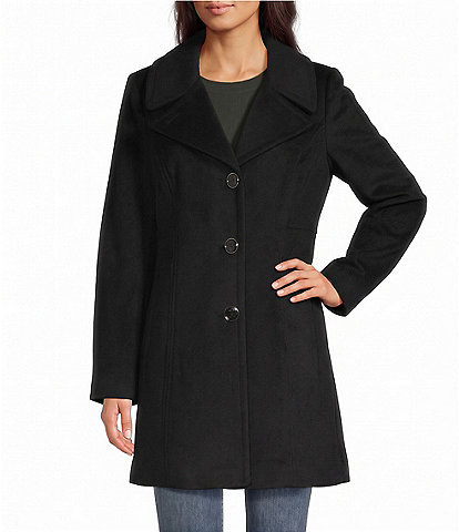 MICHAEL Michael Kors Wool Blend Notch Collar Button Front Single Breasted Coat