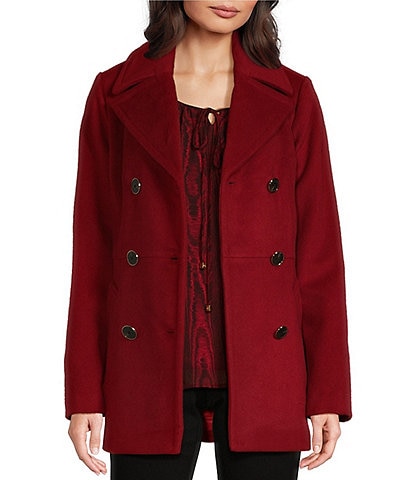 MICHAEL Michael Kors Wool Blend Notch Lapel Double Breasted Peacoat