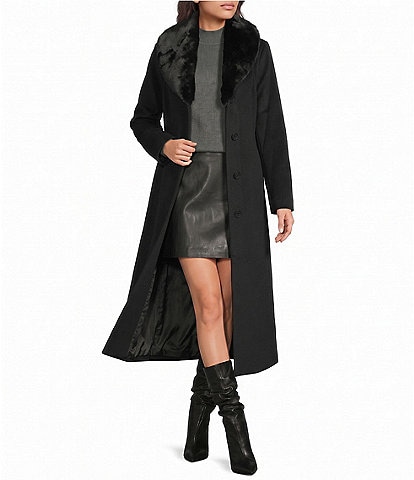 MICHAEL Michael Kors Wool Blend Shawl Collar Removable Faux Fur Trim Button Front Maxi Coat
