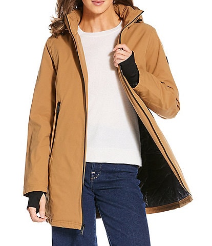 MICHAEL Michael Kors Woven Removable Hooded Stand Collar Water Resistant Zip Front Anorak Jacket
