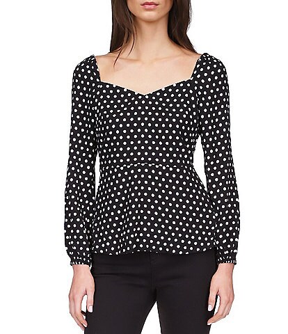 MICHAEL Michael Kors Woven Sweetheart Neck Long Sleeve Cut-Out Polka Dotted Fit & Flare Top