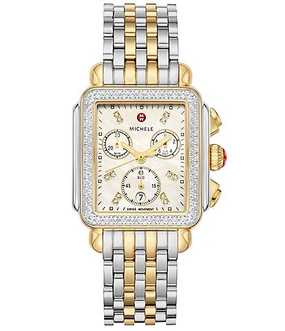 MICHELE Women's Deco Two-Tone 18K Gold-Plated Diamond Watch