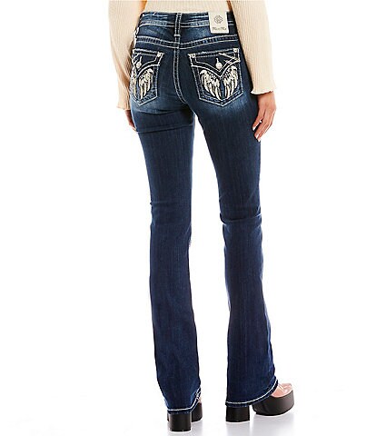 Mid Rise Embellished Wing Flap Pocket Bootcut Jeans