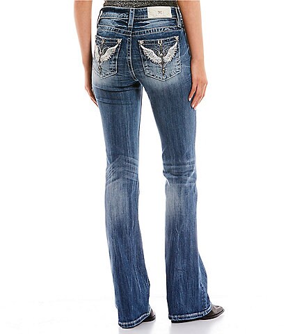Mid Rise Embroidered Ancient Wing Pocket Bootcut Jeans
