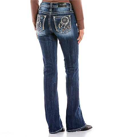 Mid Rise Embroidered Dreamcatcher Pocket Bootcut Jeans