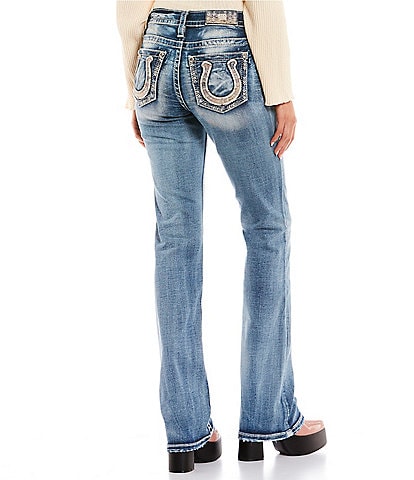 Mid Rise Embroidered Horseshoe Pocket Bootcut Jeans