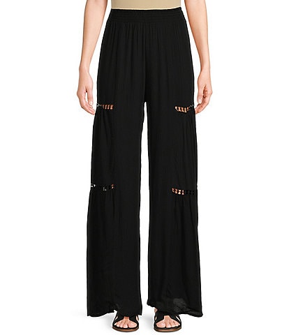 Angie Mid Rise Lace Side Trim Wide Leg Pull-On Pants