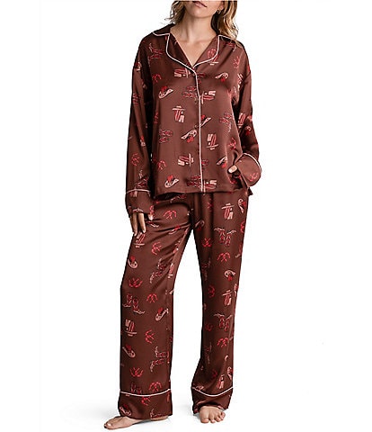 Midnight Bakery Satin Long Sleeve Western Print Pajama Set