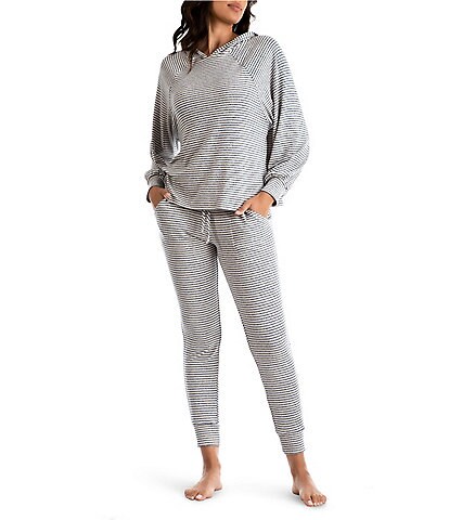 Midnight Bakery Striped Print Sweater Knit Hoodie & Jogger Pajama Set