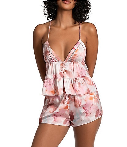 Midnight Bakery Textured Satin Tiered Floral Cami Shorty Set