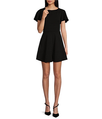 Midnight Doll Boat Neck Short Sleeve Fit-And-Flare Dress