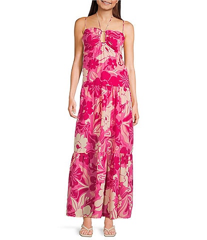 Midnight Doll Floral Print Keyhole Halter Neck Maxi Dress