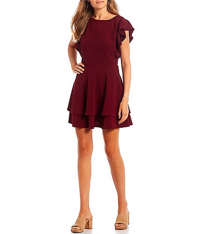 Midnight Doll Flutter-Sleeve Double-Hem Fit and Flare Dress