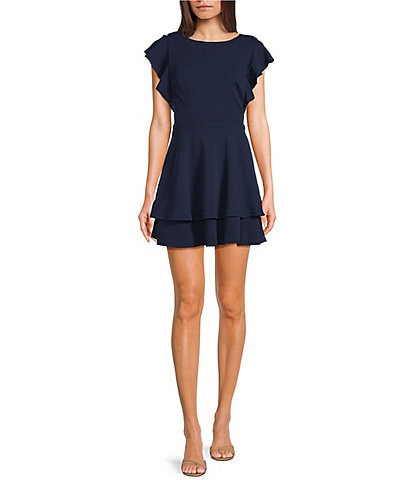 Midnight Doll Flutter Sleeve Double-Hem Fit & Flare Dress