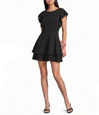 Midnight Doll Flutter Sleeve Double-Hem Fit & Flare Dress