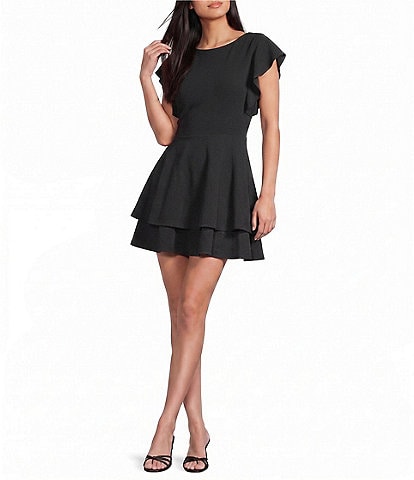 Midnight Doll Flutter Sleeve Double-Hem Fit & Flare Dress