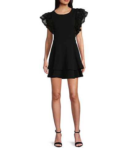 Petite Scuba Crepe & Lace Fit and Flare Dress | Cleo