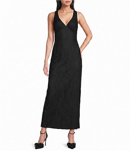 Midnight Doll Lace V-Neck Drape Back Maxi Dress