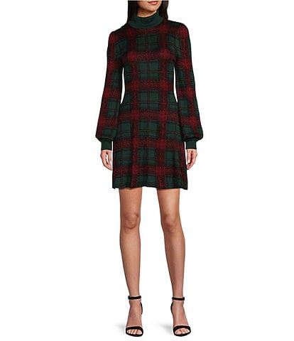 Midnight Doll Long Sleeve High Neck Plaid Sweater Dress Dillard s